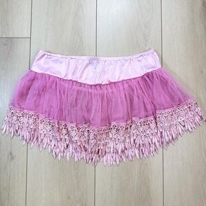 VTG Seven til Midnight Pink Lace Mesh Petticoat Skirt O/S Lingerie Costume Balle